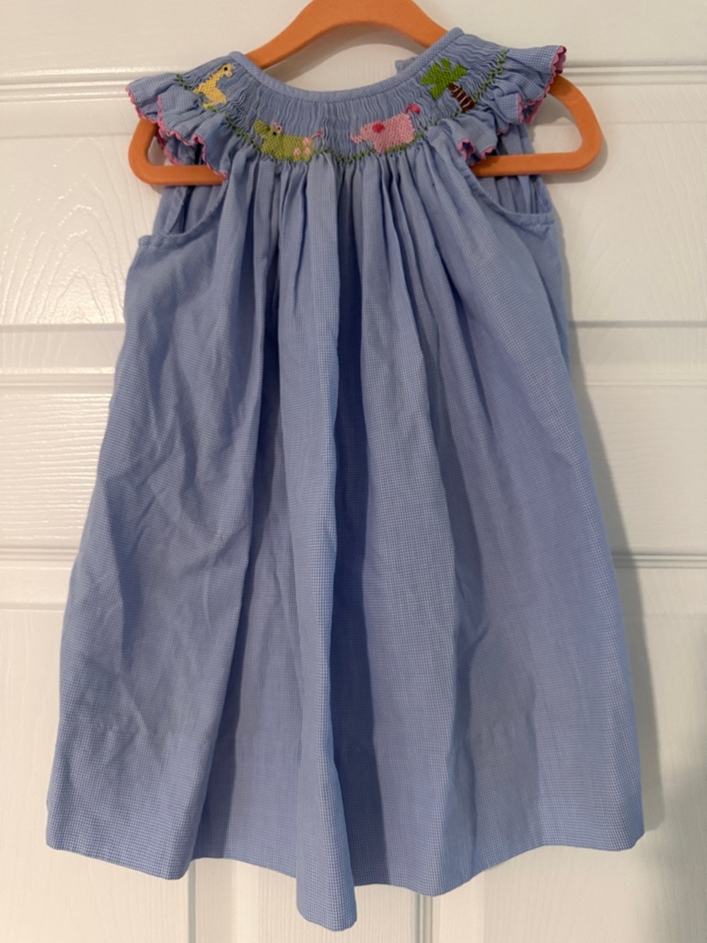 Vive La Fete Light Blue Smocked Girls Dress with Animal Embroidery